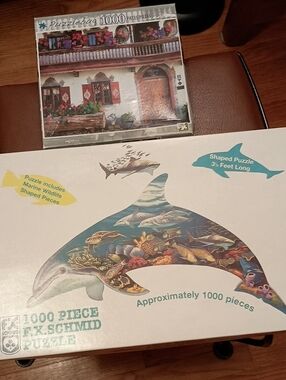 F.X. Schmid 1000-Piece Dolphin Shaped Puzzle & 1000-pc. Puzzlebug Puzzle